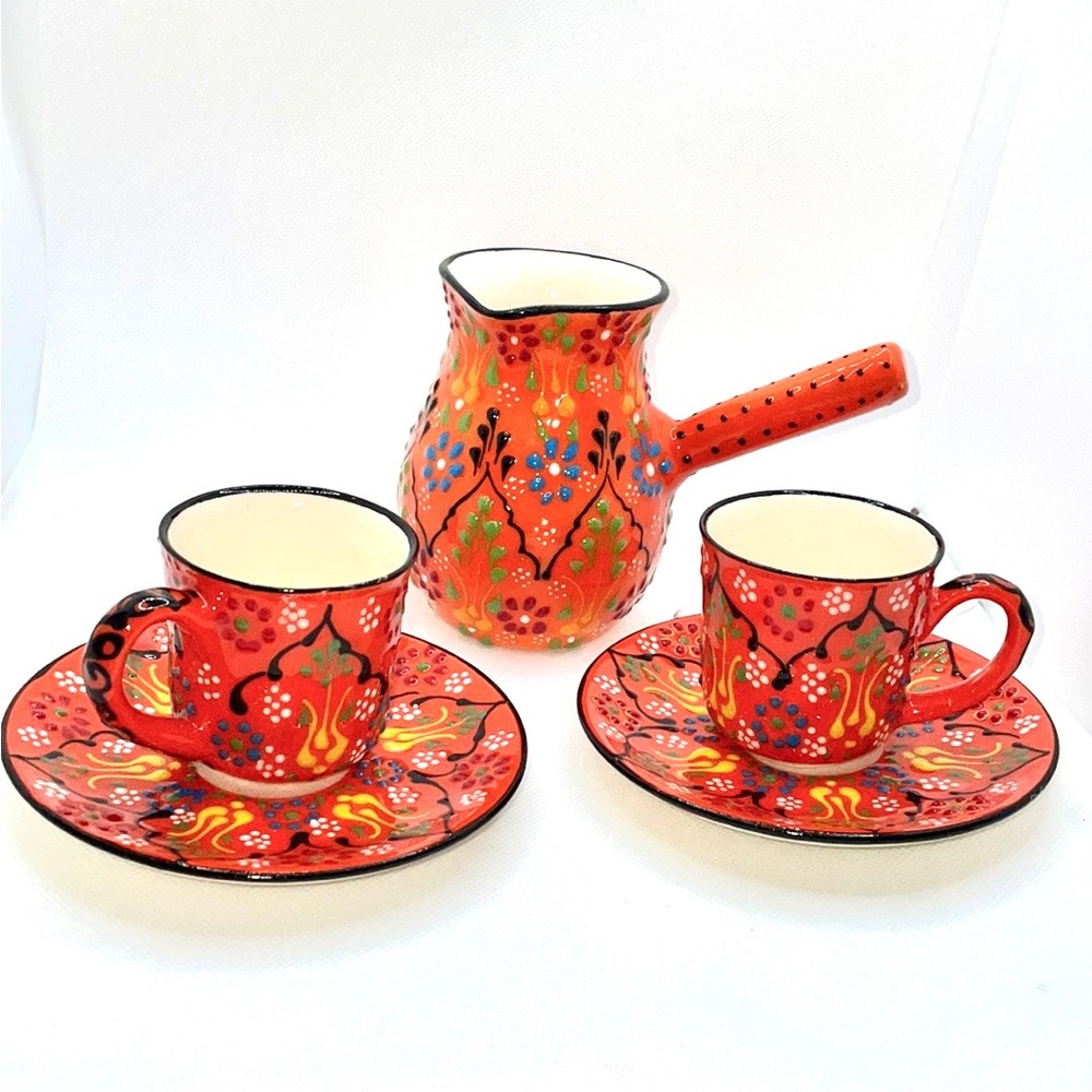 TURKISH CERAMIC COFFEE SET, ORANGE